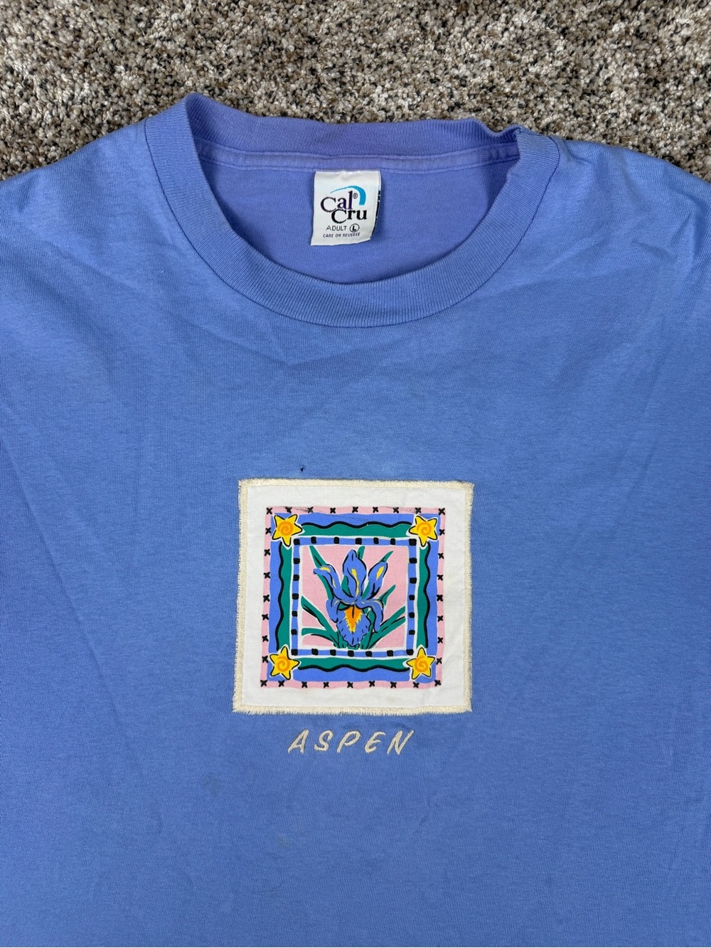 Vintage 90s Sz Large Cal Cru Women's Aspen Short Sleeve Tee in Periwinkle Blue